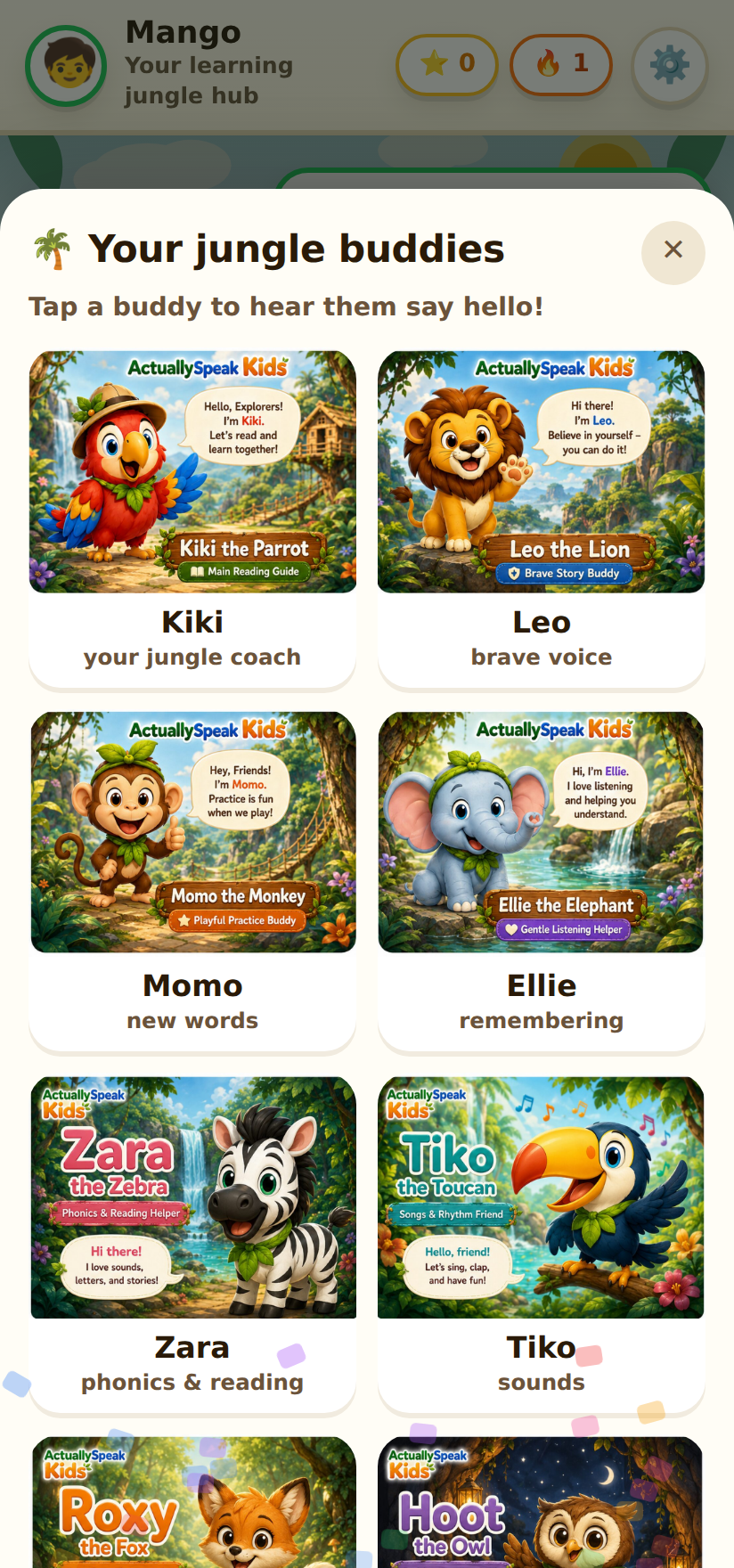 Friendly jungle characters